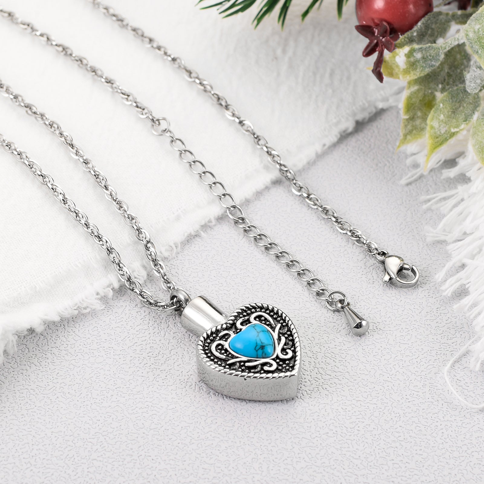 Heart and Blue Turquoise Urn Necklace