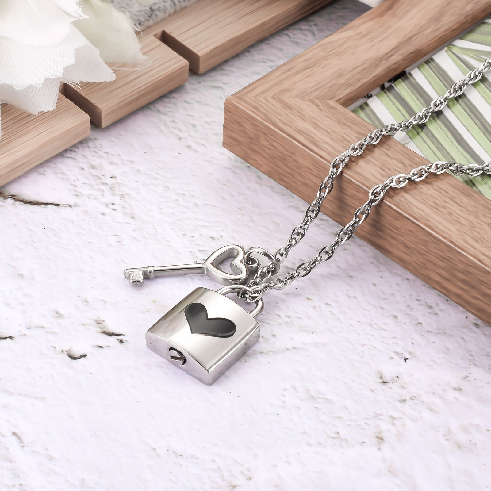 Lock & Key Urn Pendant with Heart