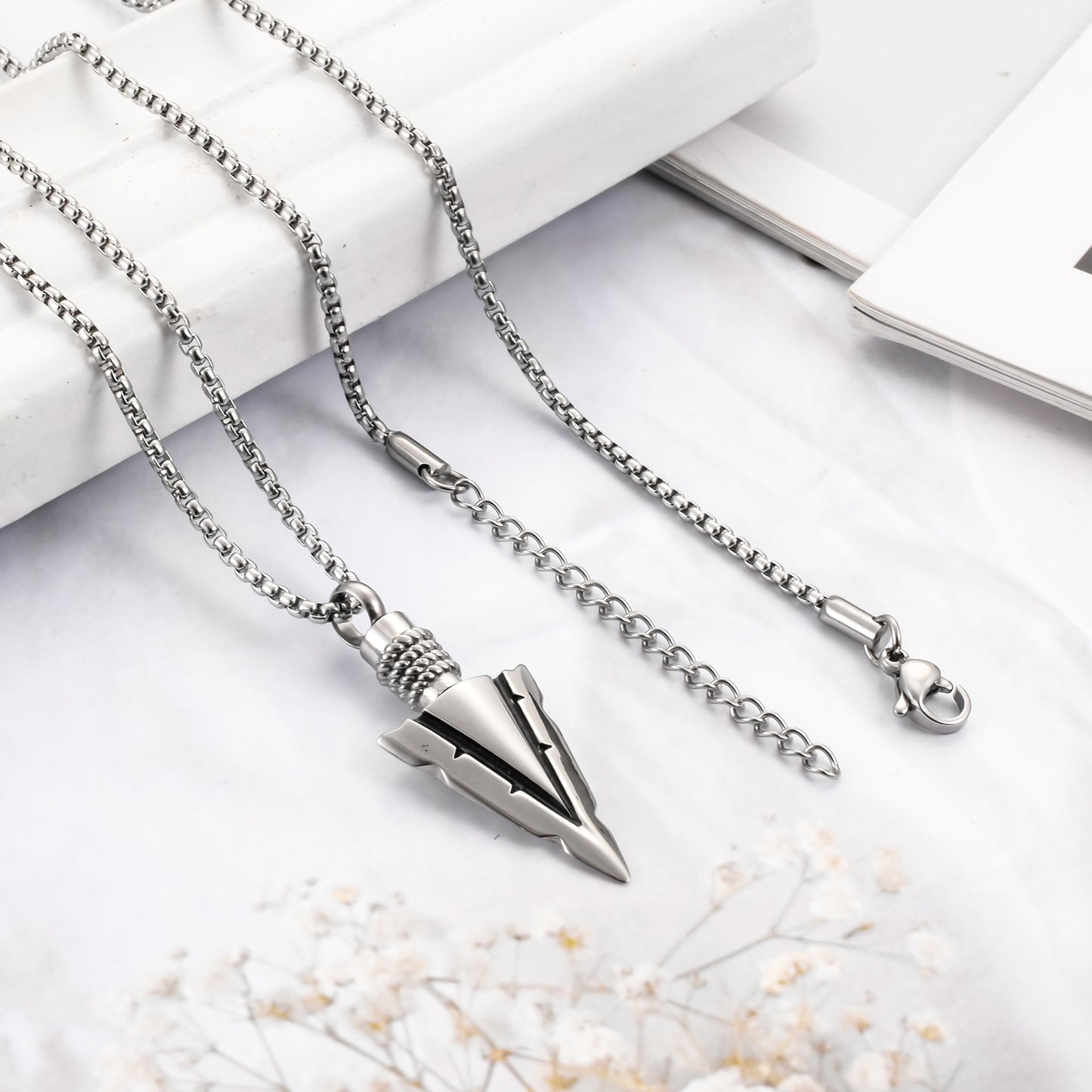 Steel and Black Arrow Cremation Pendant Necklace - 1 Set