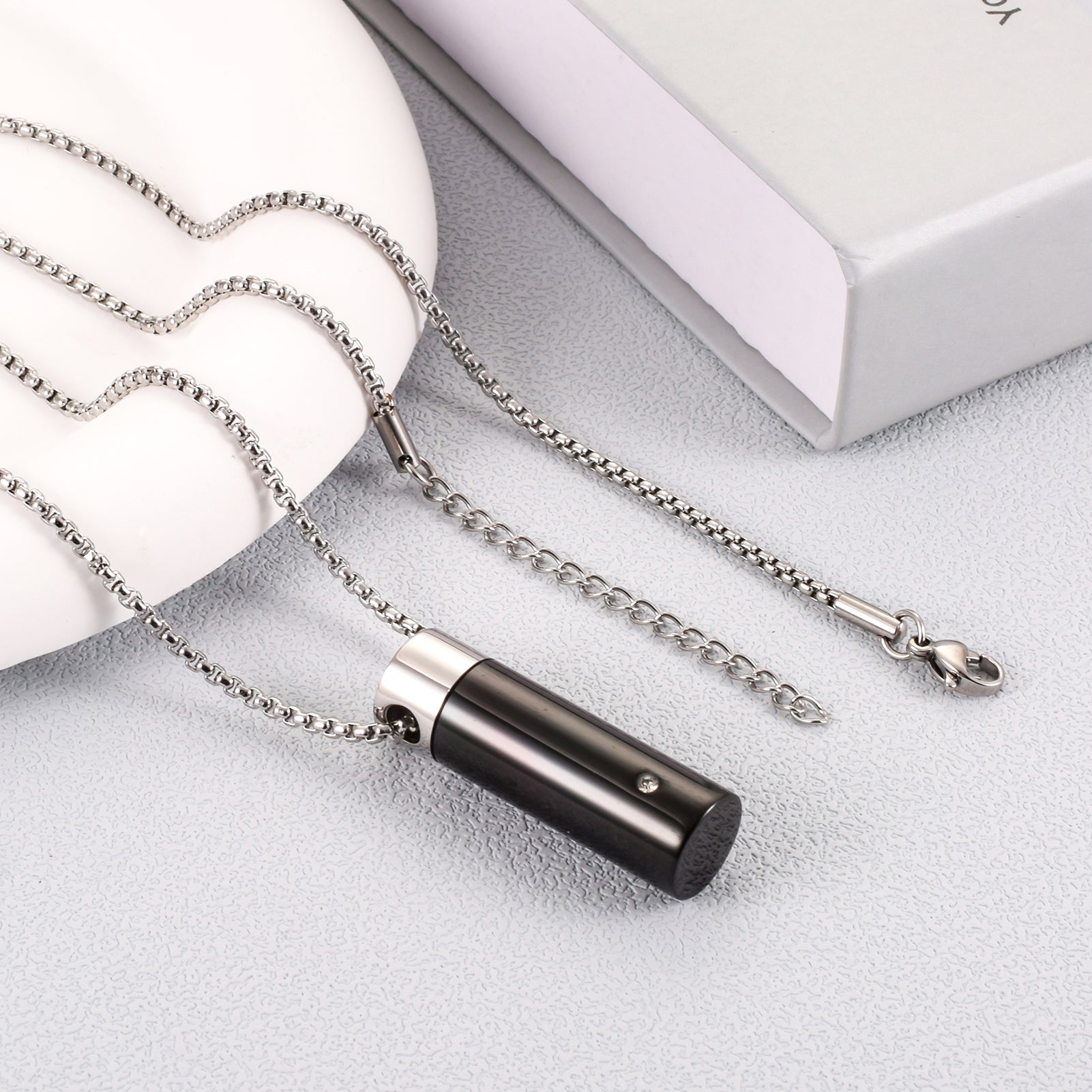 Cylinder Cremation Necklace with Diamond