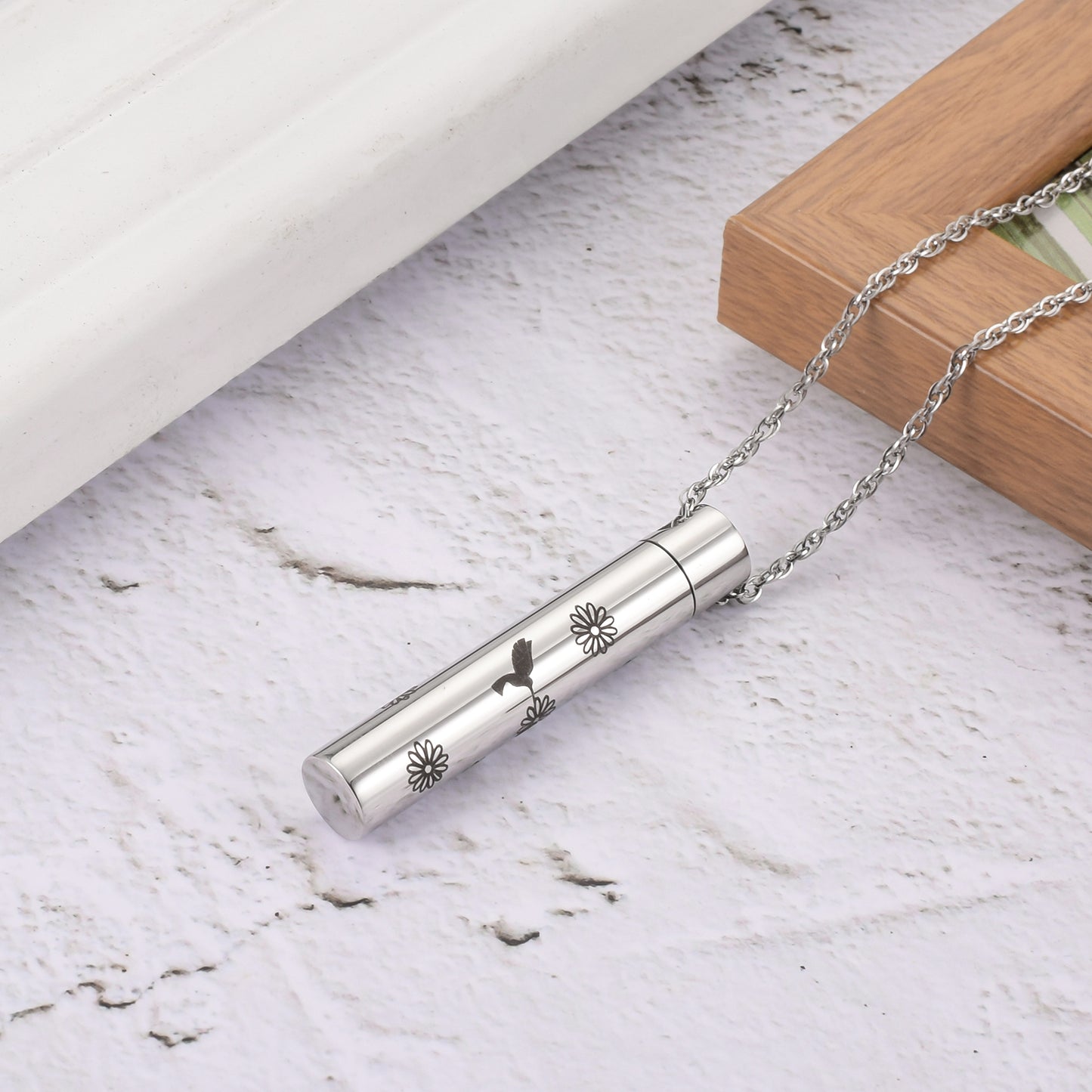 Hummingbird and Sunflower Cremation Neckalce