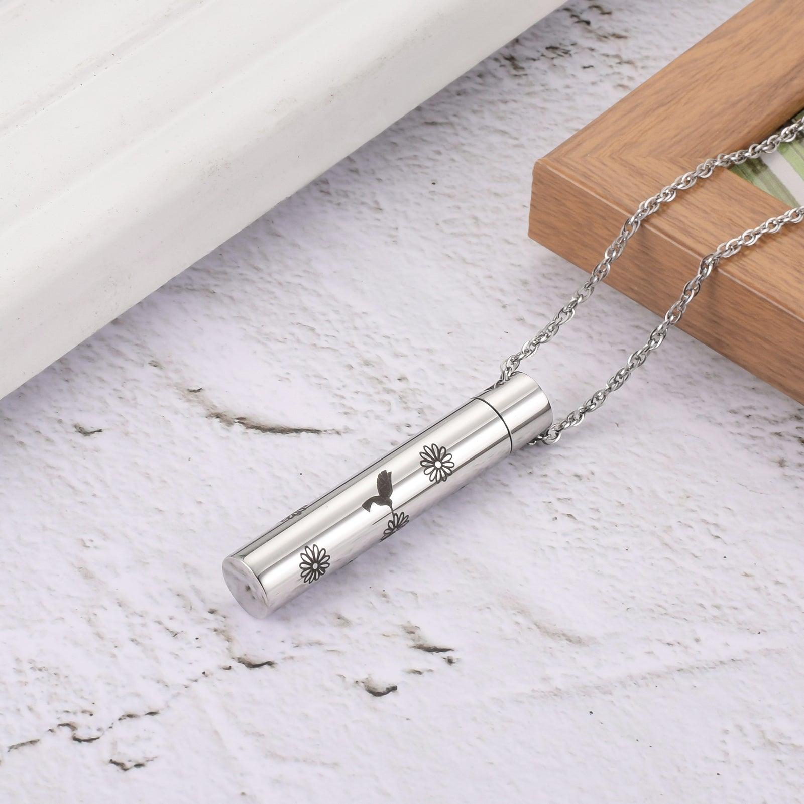 Hummingbird and Sunflower Cremation Neckalce