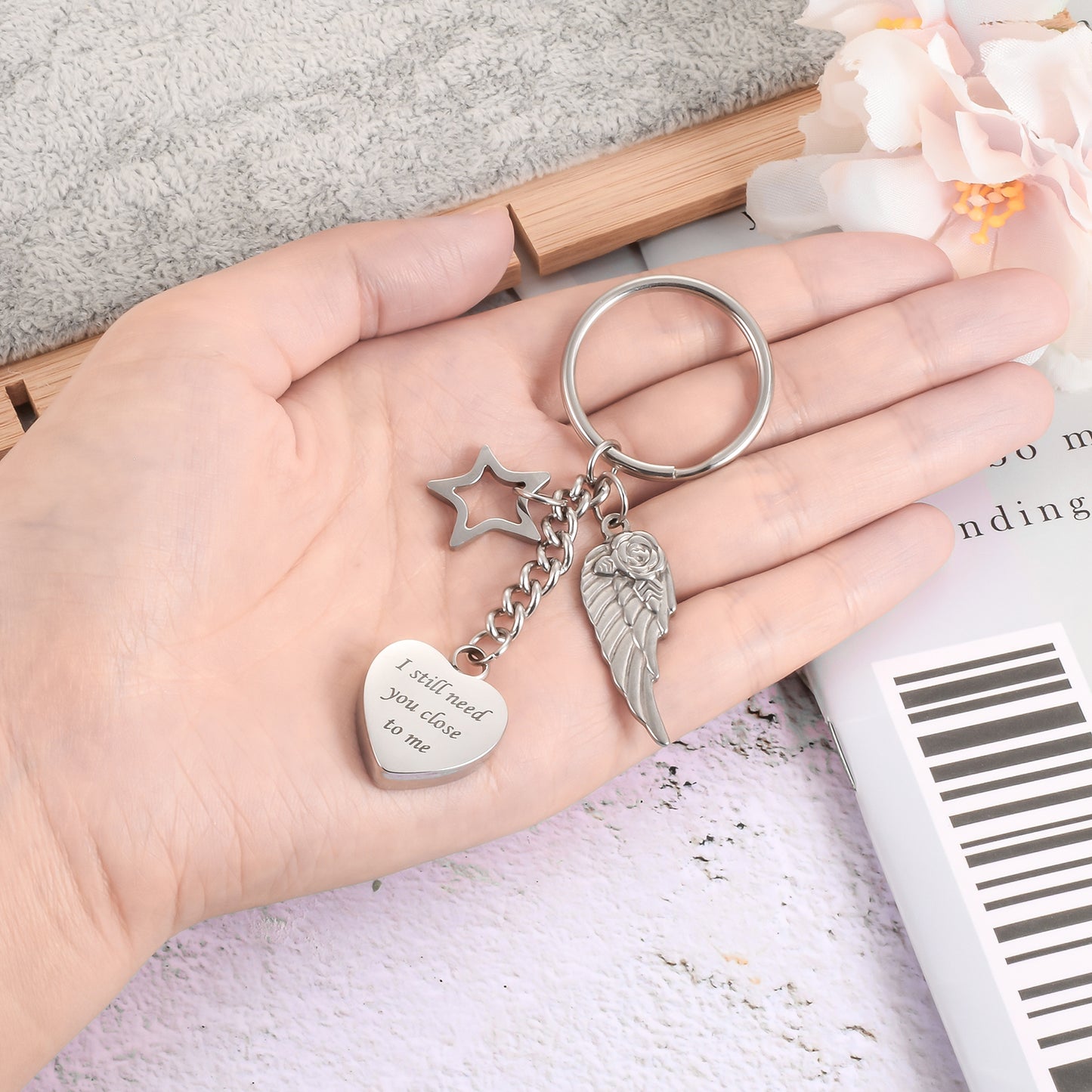 Cremation Jewelry with Angle Wing and Star