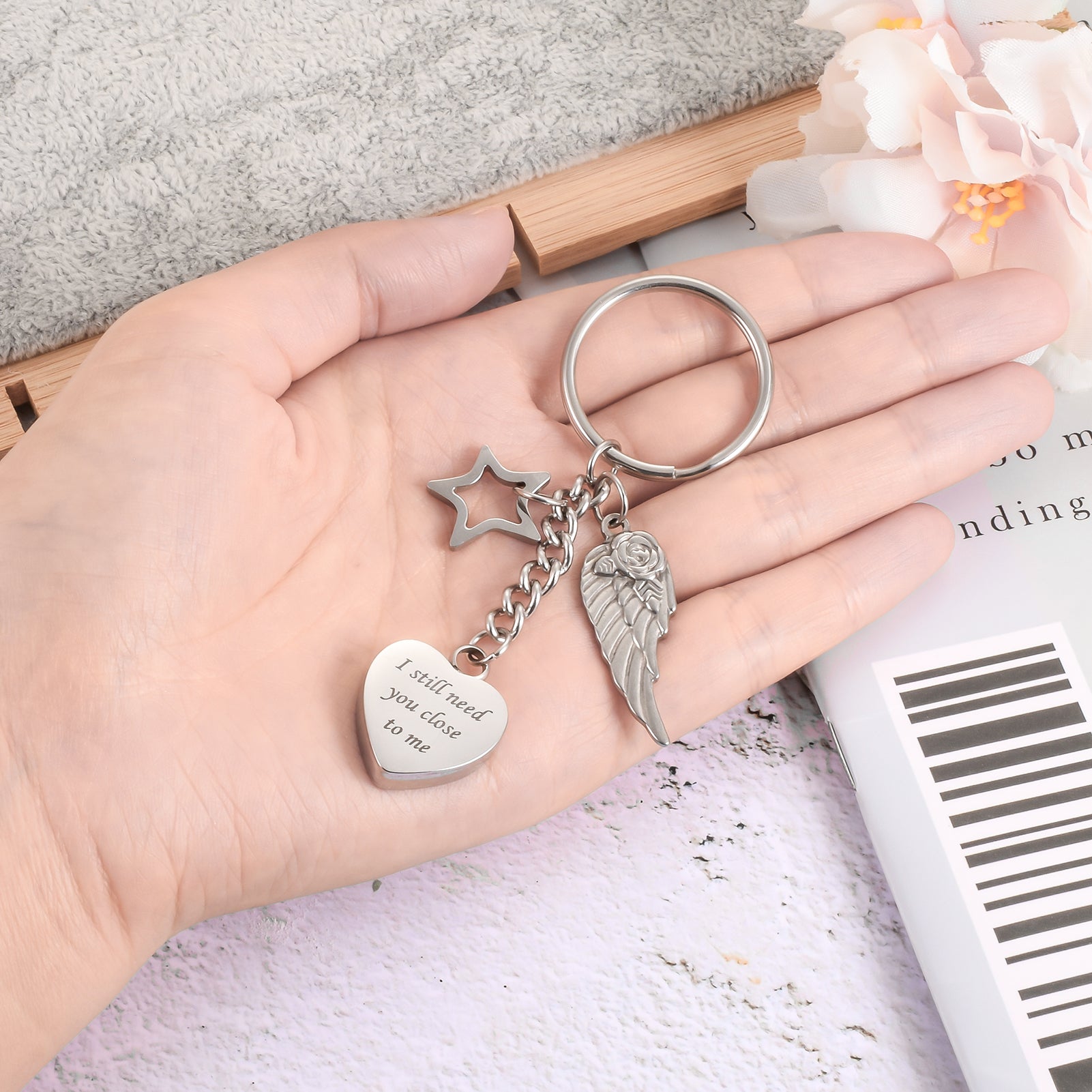 Cremation Jewelry with Angle Wing and Star