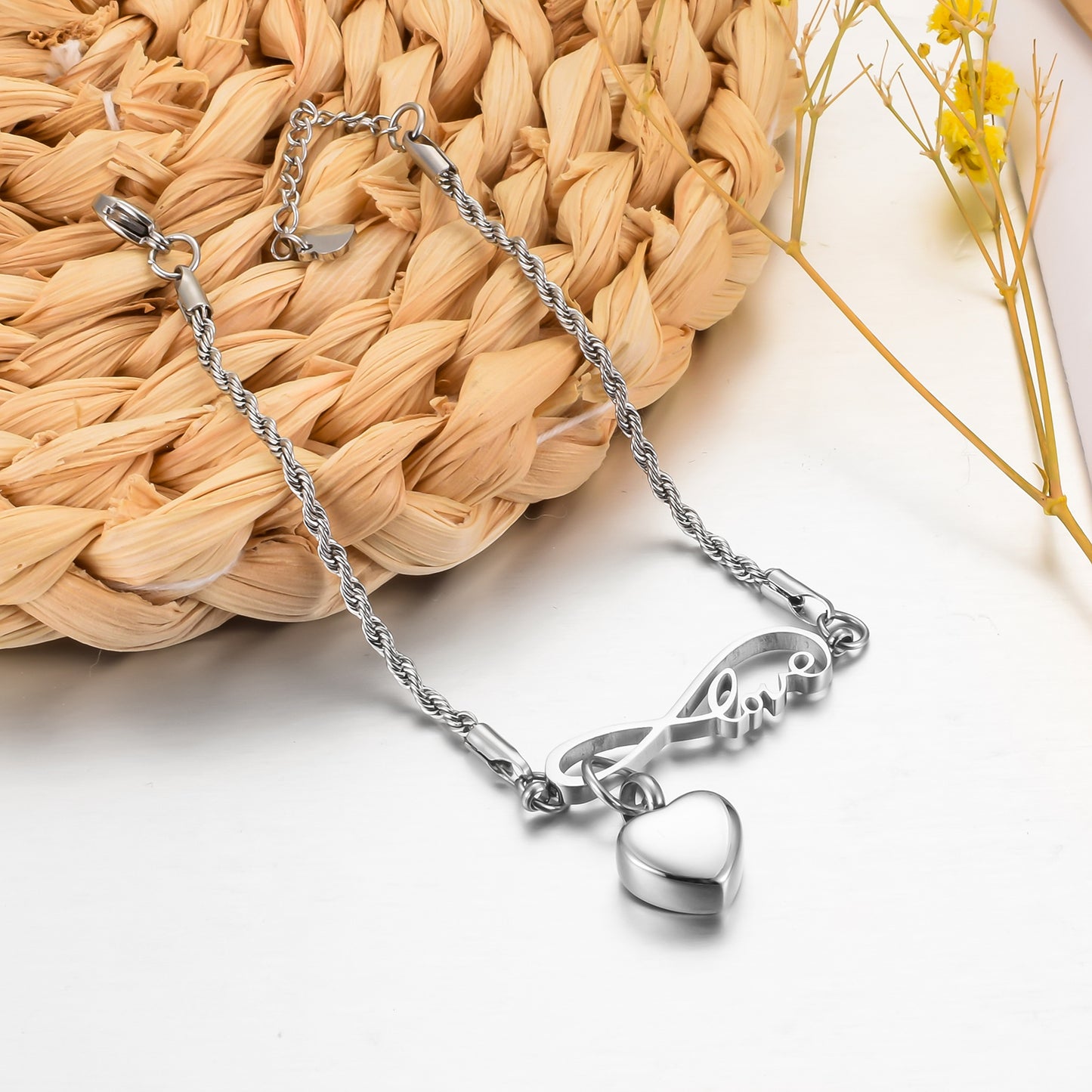 Infinity symbol and Heart Cremation Bracelet