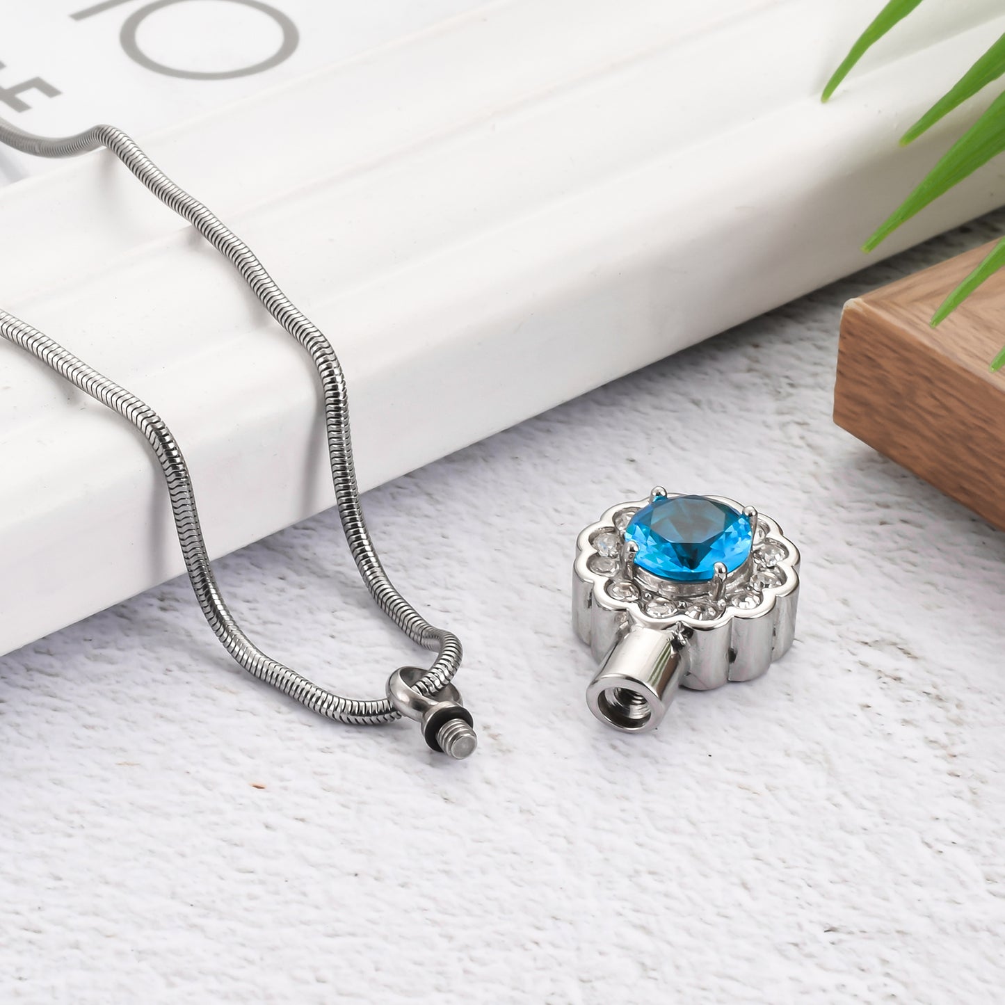 Sunflower Urn Locket Sapphire Diamond