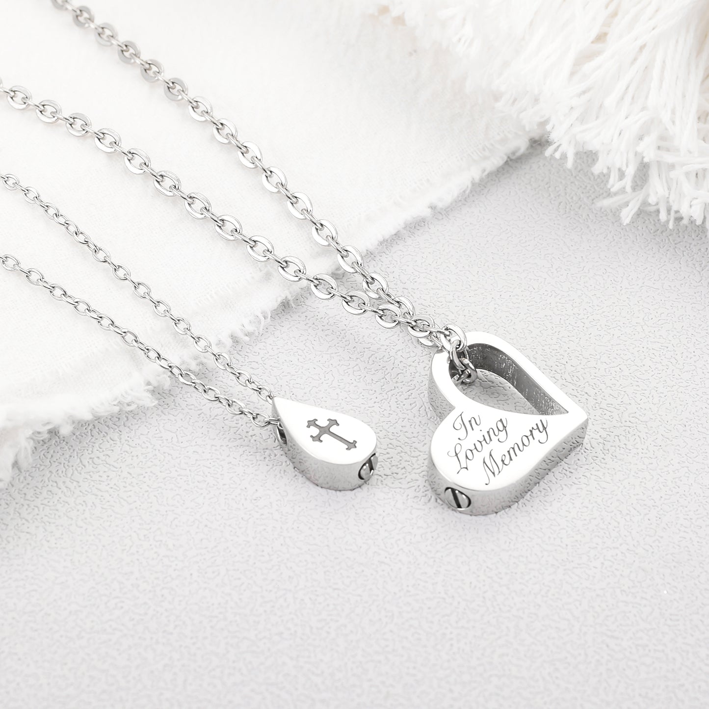 Double Necklace - Heart and Drop of Water Urn Necklace