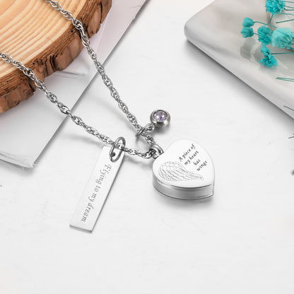 Heart and Bar Cremation Pendant with Birthstone