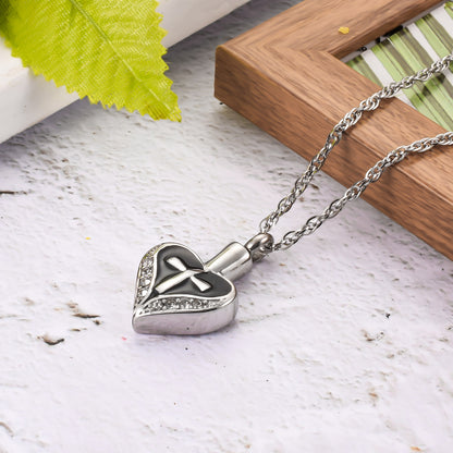 Heart and Cross Urns Necklace with Zircon