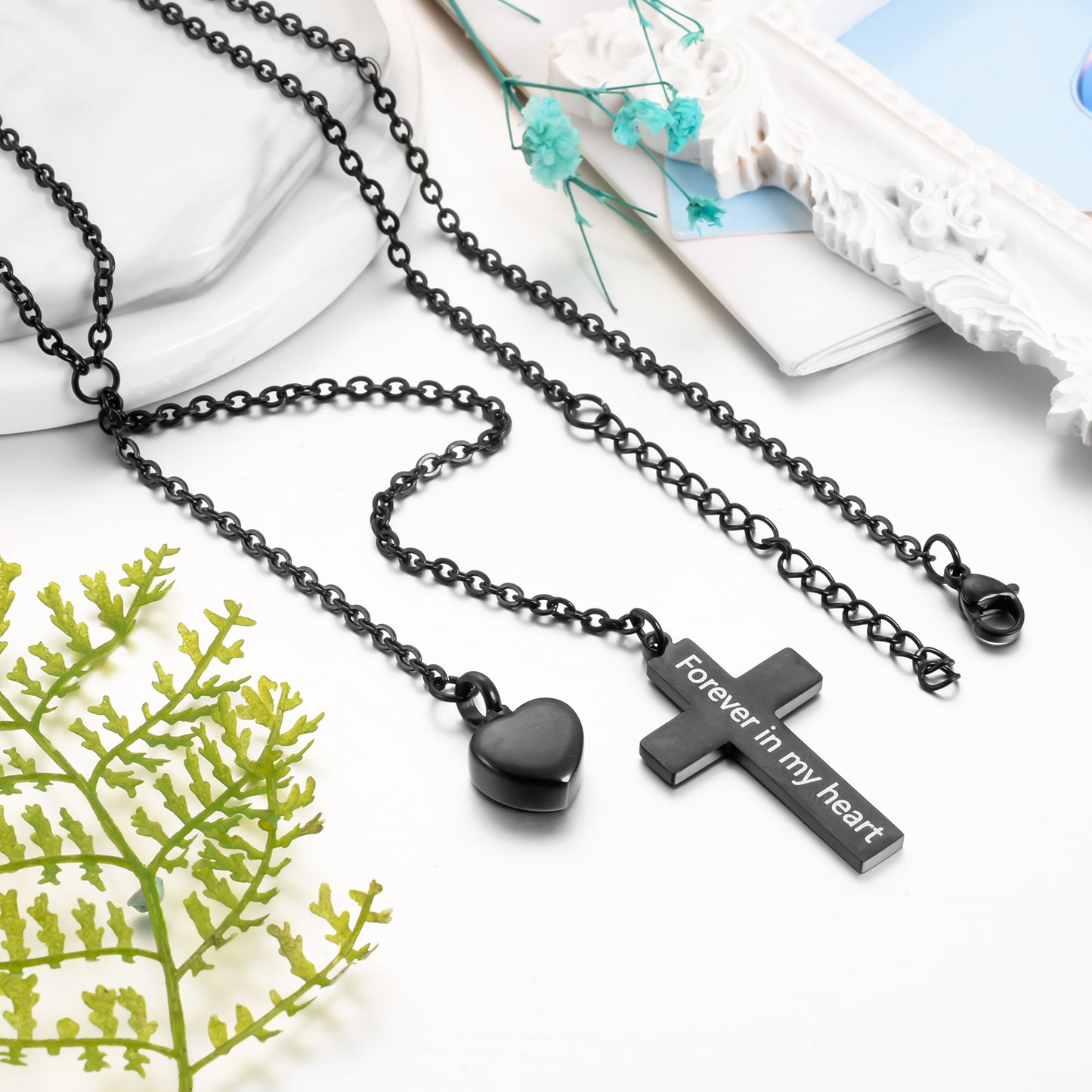 Cremation Jewelry with Cross and Heart