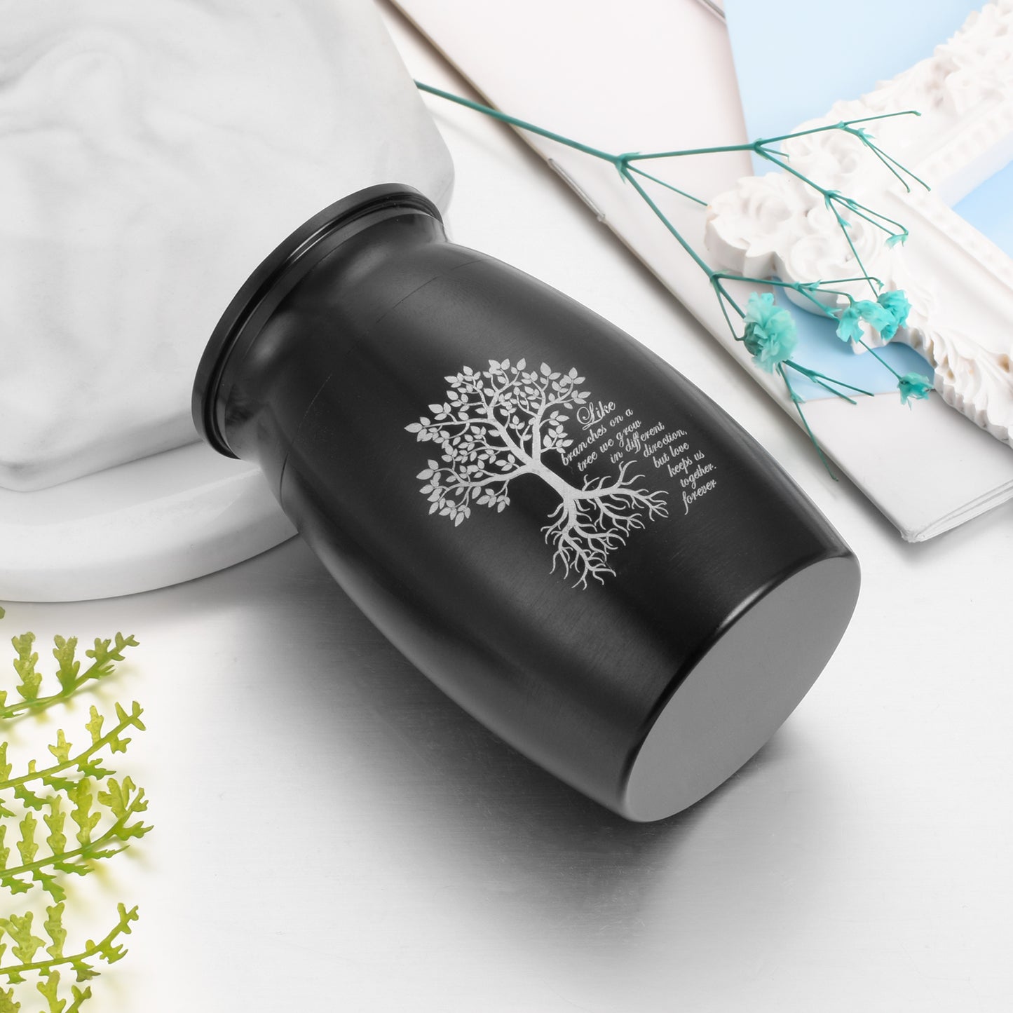 Black Cremation Urns with Tree of Life