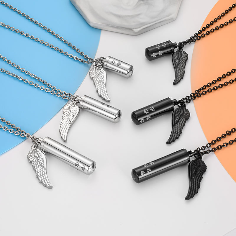 Cremation Necklaces with Angle Wing and Paws