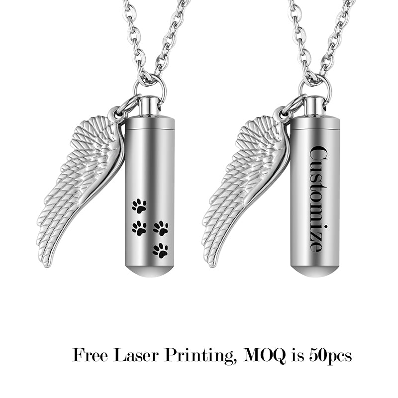 Cremation Necklaces with Angle Wing and Paws