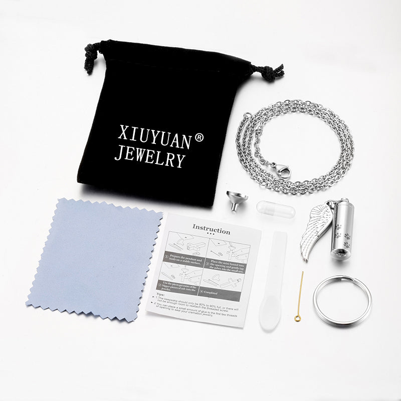 Cremation Necklaces with Angle Wing and Paws