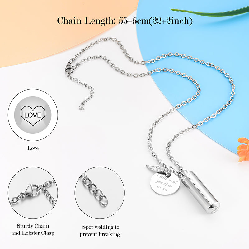 Engraving Cremation Necklace with Angle Wings