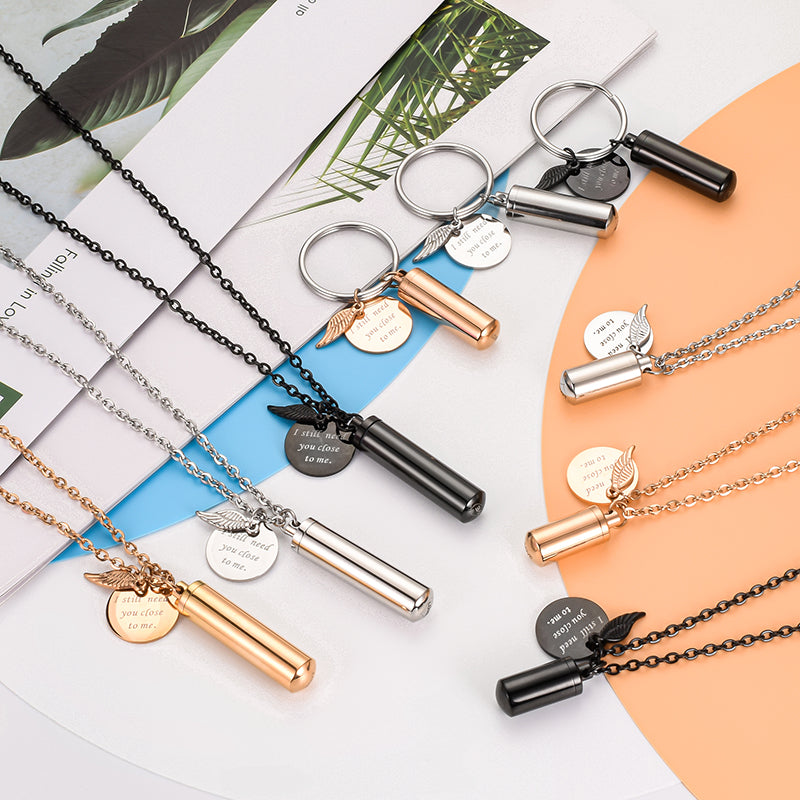 Engraving Cremation Necklace with Angle Wings