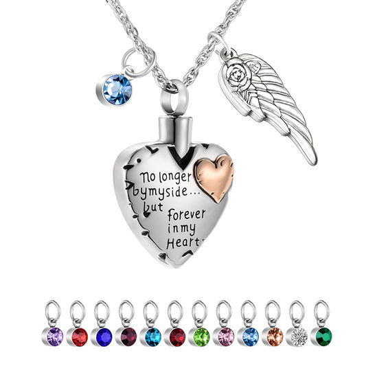 Angle Wings, Heart and Birthstone Necklace