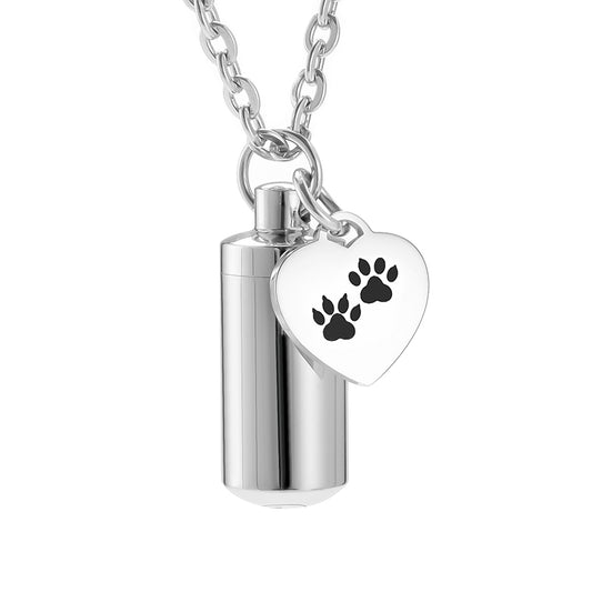 Cremation Necklce with Paws in Heart