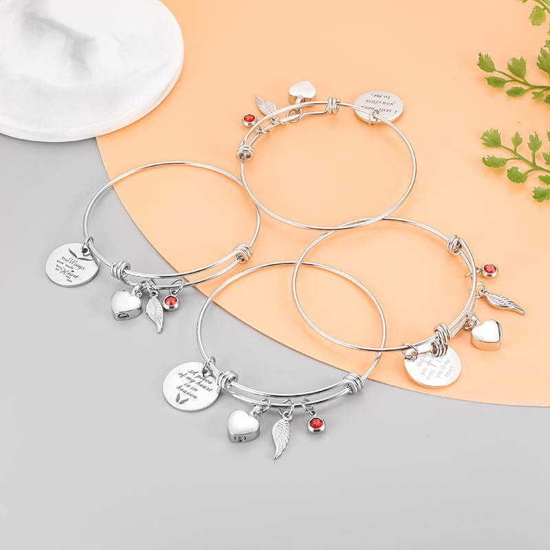Heart and Angle Wings Bracelet with birthstone
