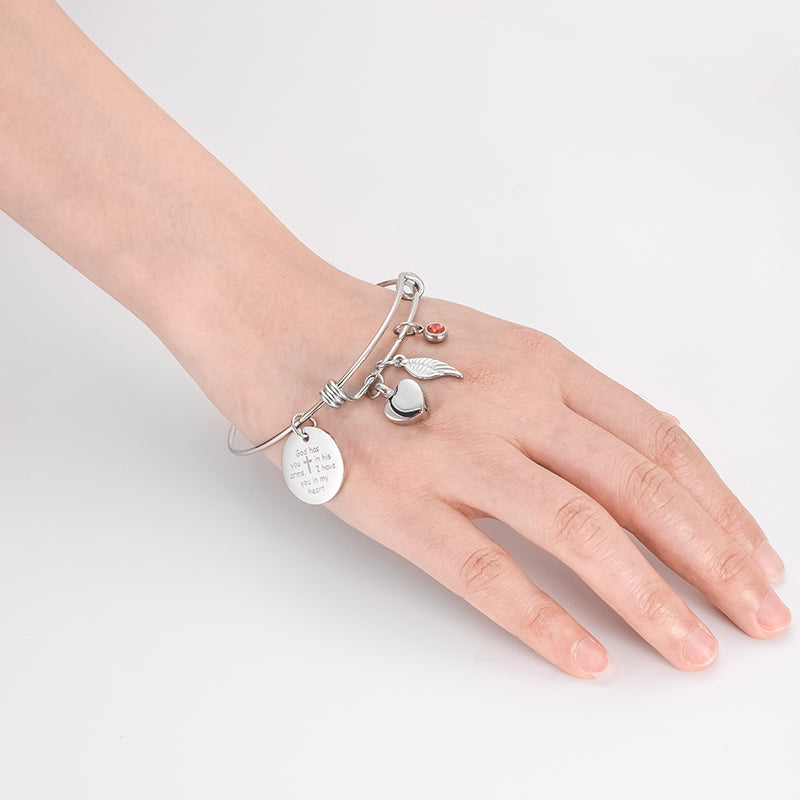 Heart and Angle Wings Bracelet with birthstone