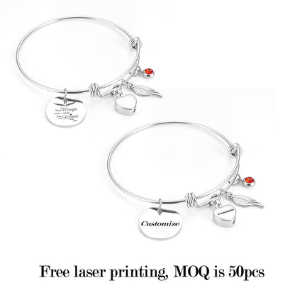 Heart and Angle Wings Bracelet with birthstone