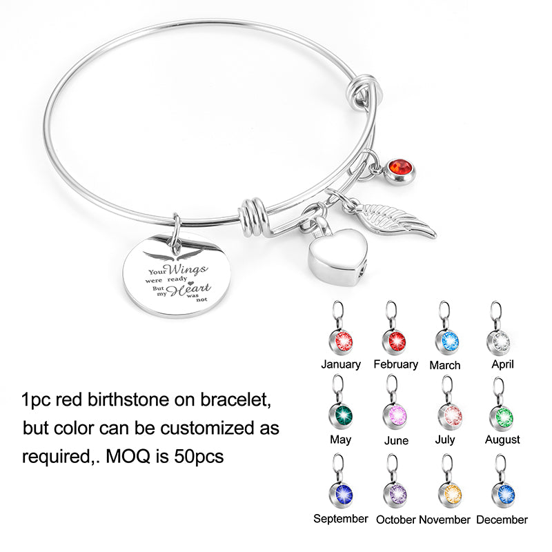 Heart and Angle Wings Bracelet with birthstone