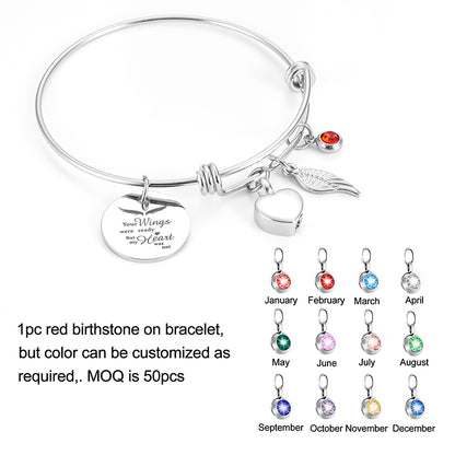 Heart and Angle Wings Bracelet with birthstone