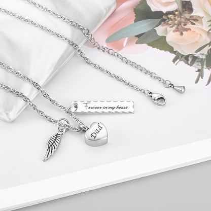 Cremation Pendant with Angle wing, Heart and Bar
