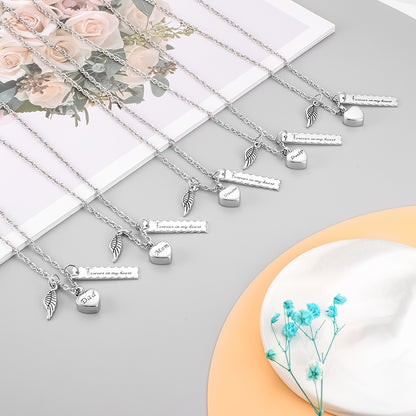 Cremation Pendant with Angle wing, Heart and Bar