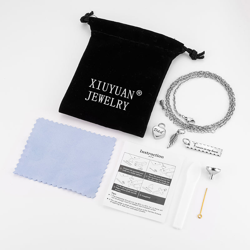 Cremation Pendant with Angle wing, Heart and Bar