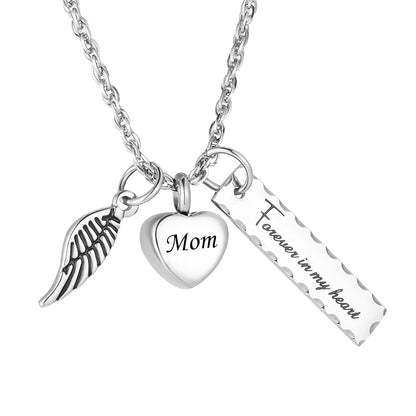 Cremation Pendant with Angle wing, Heart and Bar