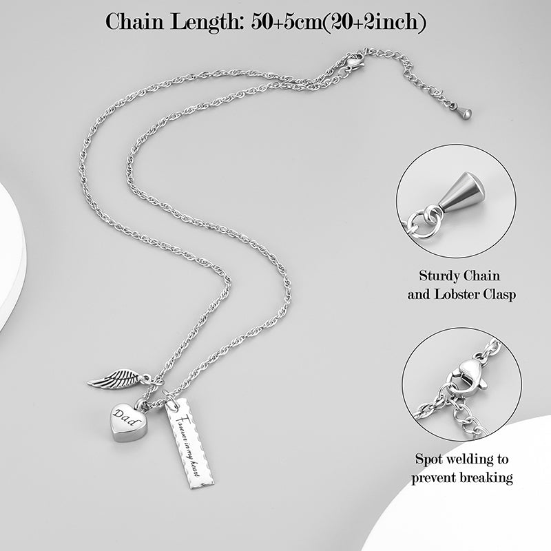 Cremation Pendant with Angle wing, Heart and Bar