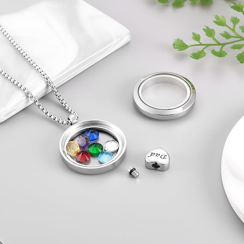 Heart Cremation Necklace of Colorful Zircon