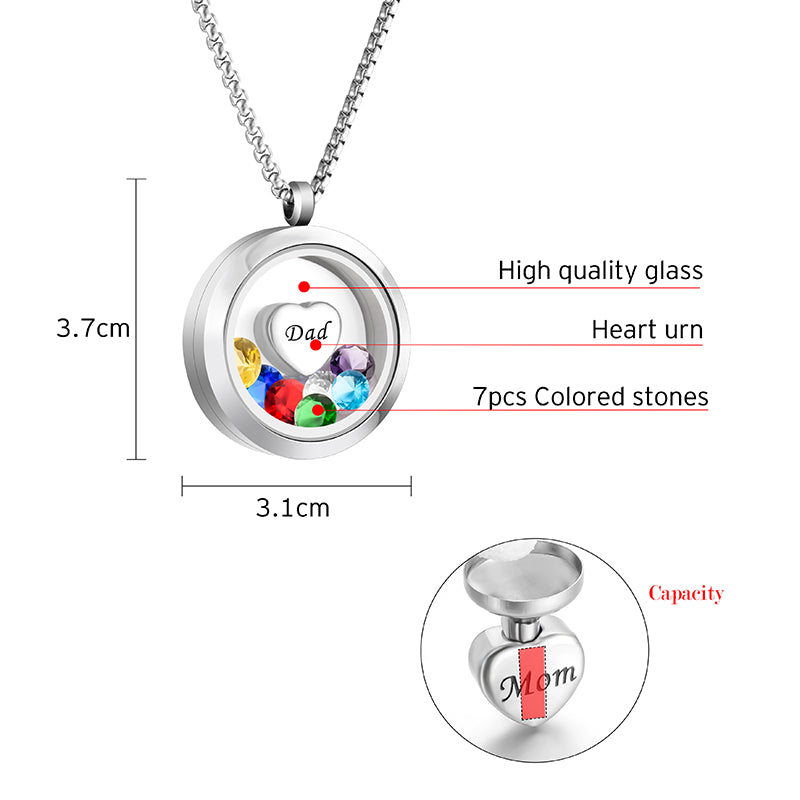 Heart Cremation Necklace of Colorful Zircon