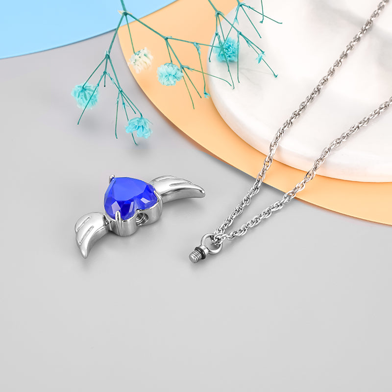 Heart and Angle Wings Cremation Pendant