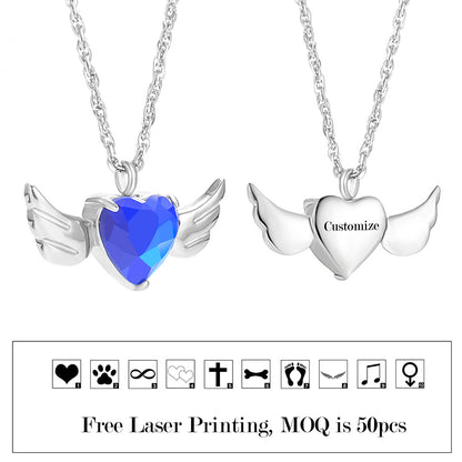 Heart and Angle Wings Cremation Pendant