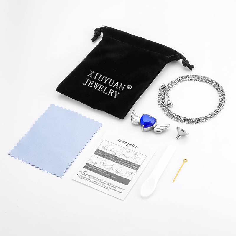 Heart and Angle Wings Cremation Pendant