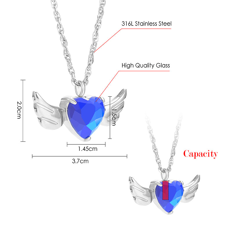 Heart and Angle Wings Cremation Pendant