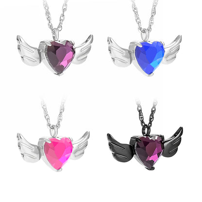 Heart and Angle Wings Cremation Pendant