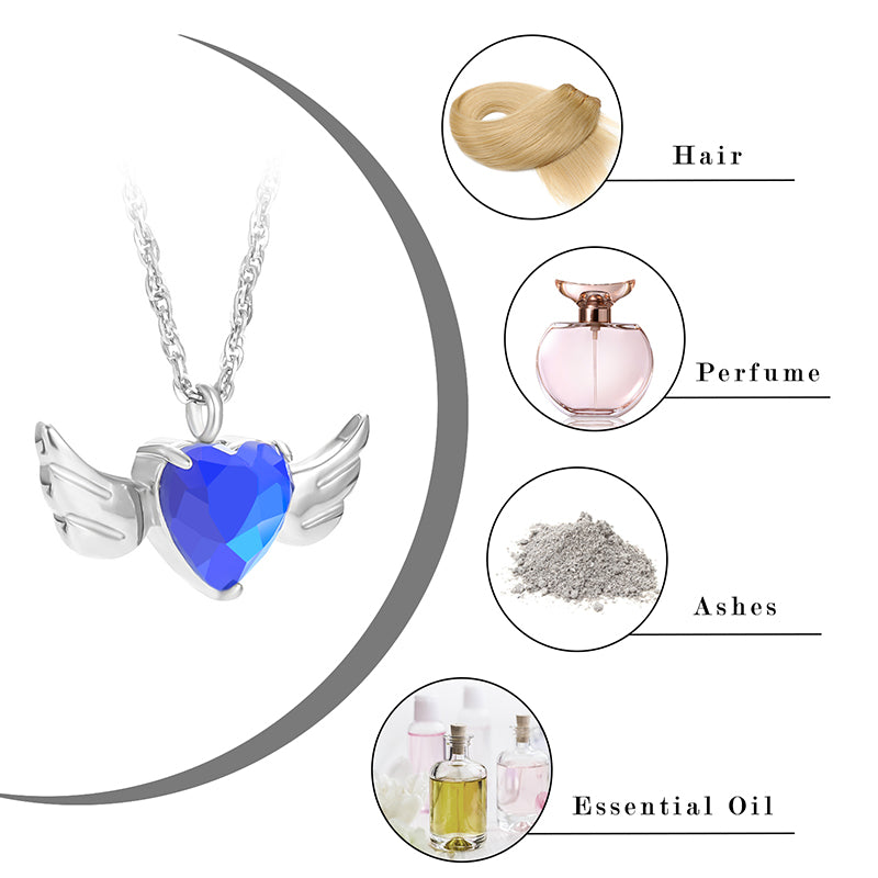 Heart and Angle Wings Cremation Pendant