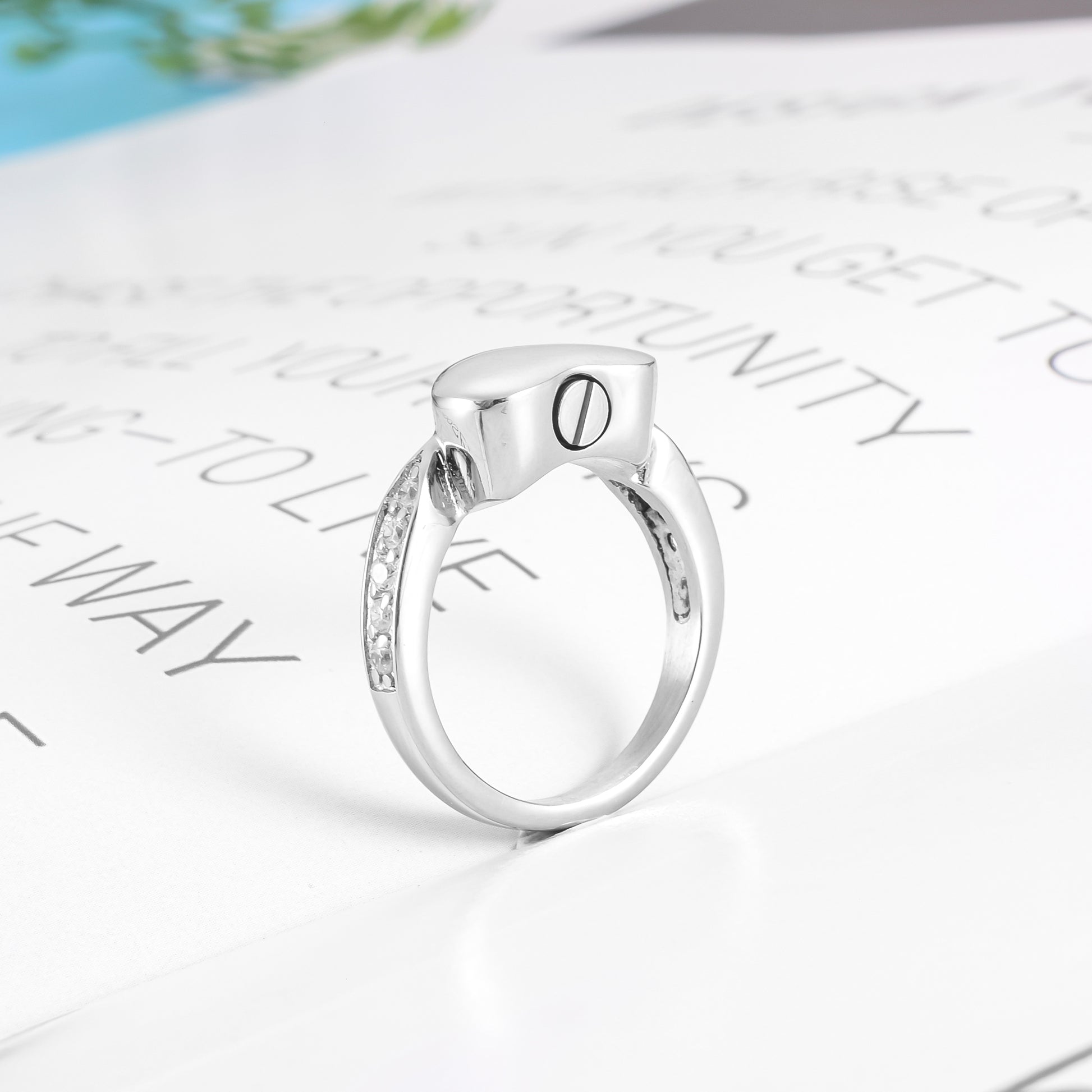 Filled Heart Cremation Ring with Zircon