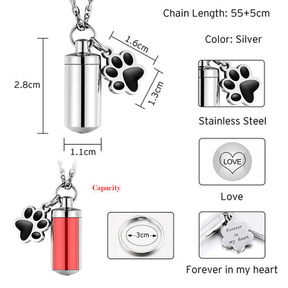 Memorial Cremation Necklace with Paw