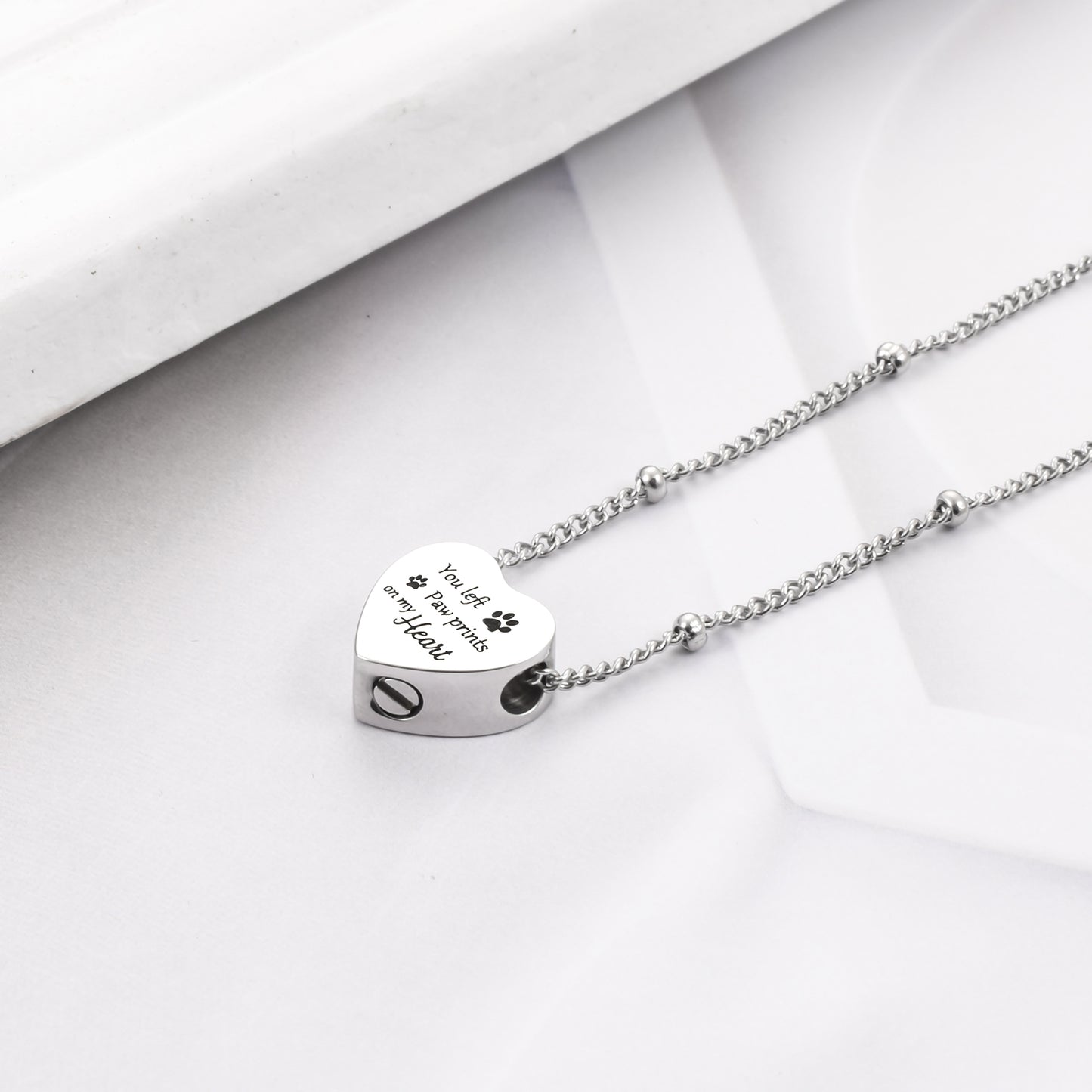 Heart Urn Necklace with Paws for Pets