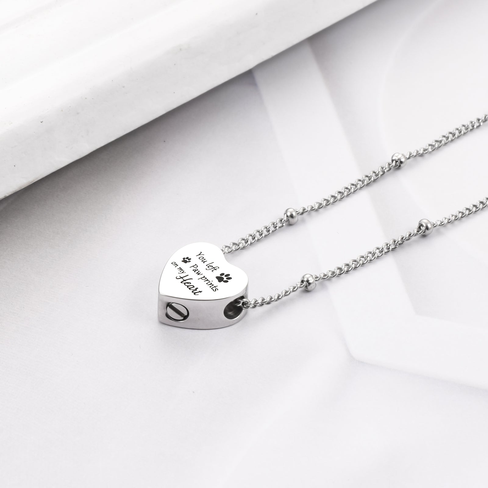 Heart Urn Necklace with Paws for Pets