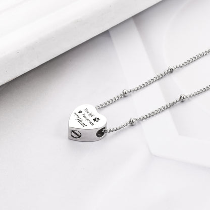 Heart Urn Necklace with Paws for Pets