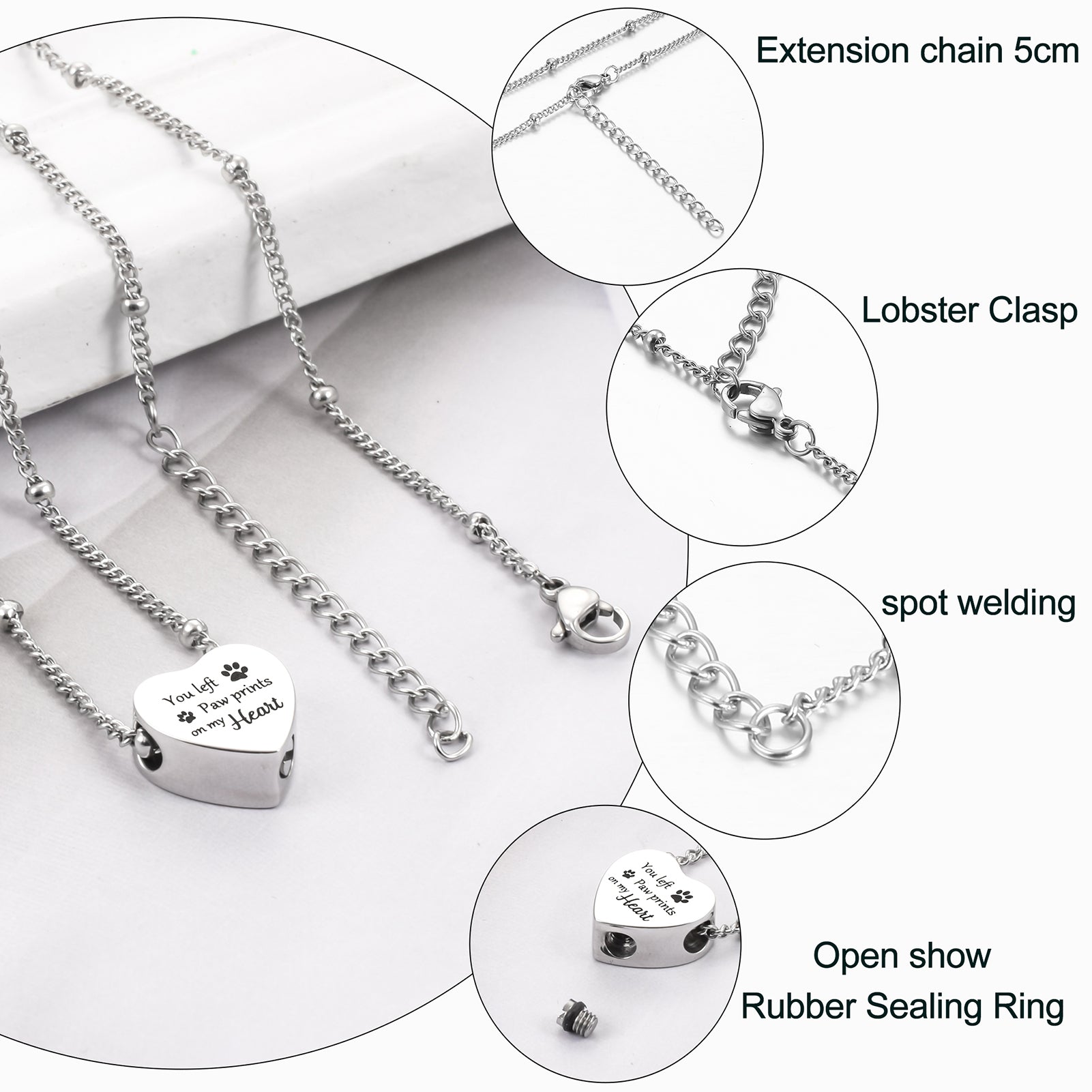 Heart Urn Necklace with Paws for Pets