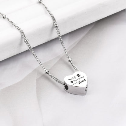 Heart Urn Necklace with Paws for Pets