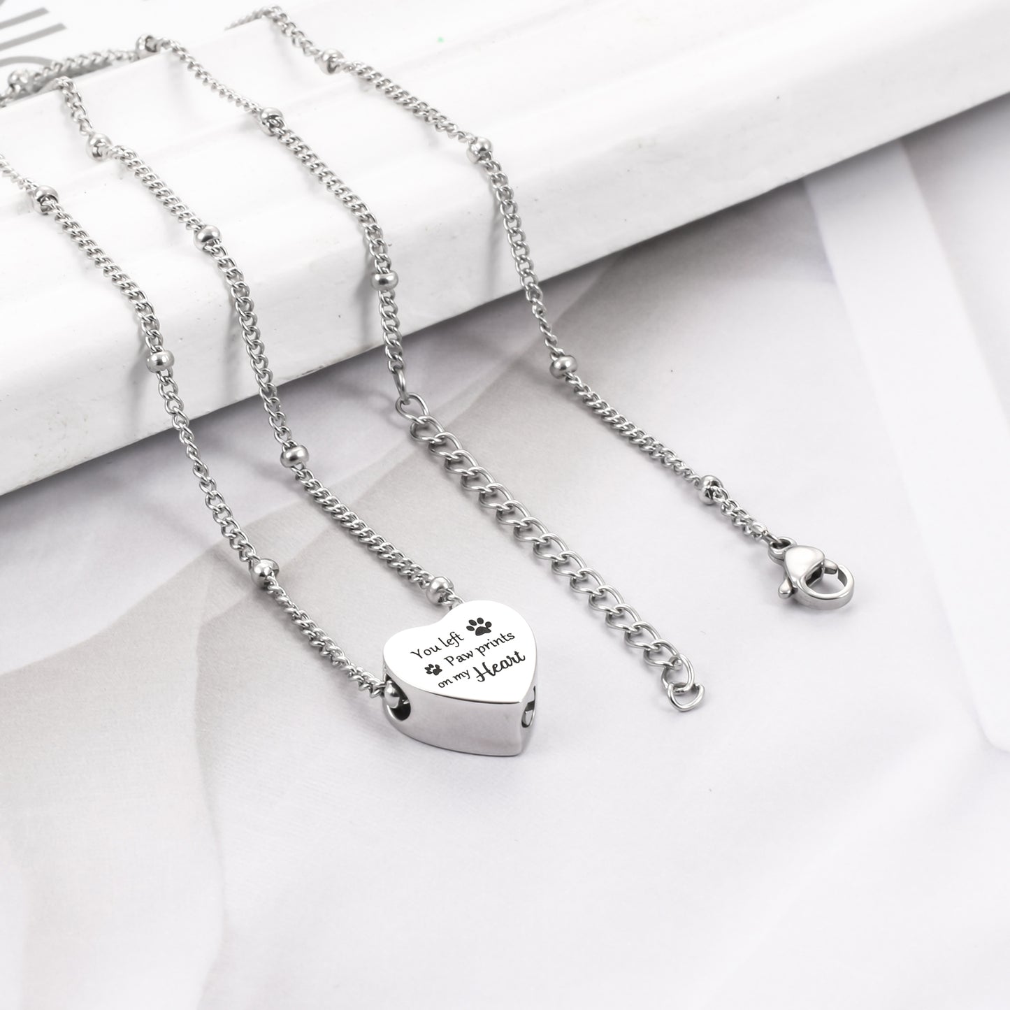 Heart Urn Necklace with Paws for Pets