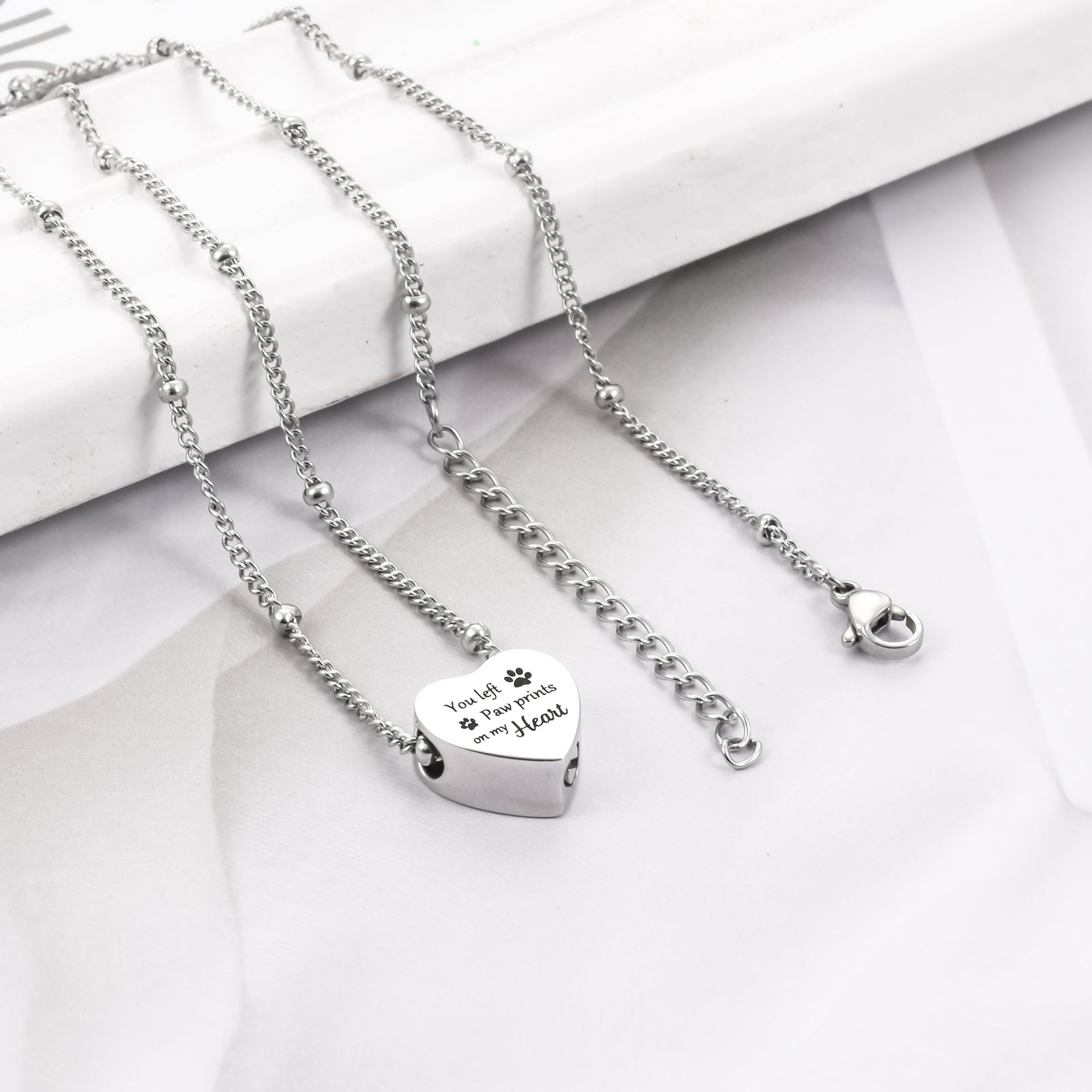 Heart Urn Necklace with Paws for Pets