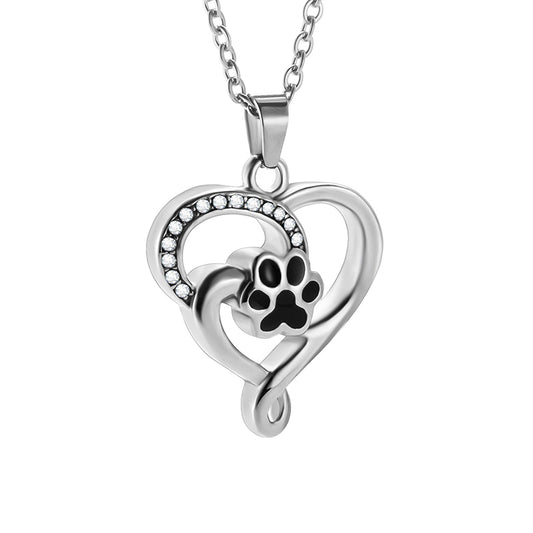 Heart and Paws Cremation Necklace with Diamond